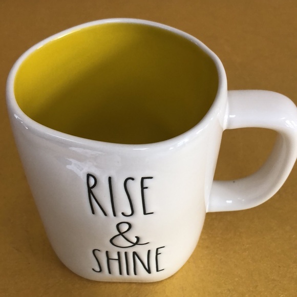 🆕Rae Dunn By Magenta " RISE & SHINE "WHITE w/YELLOW inside coffee/tea cup - Picture 2 of 7